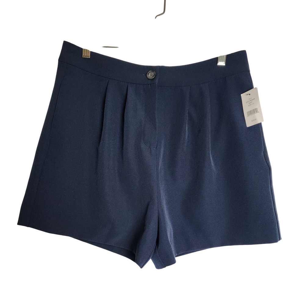 Saks Fifth Avenue Navy Blue Pleated Tailored Shorts SOFS1W5889 Womens 12‎ NEW